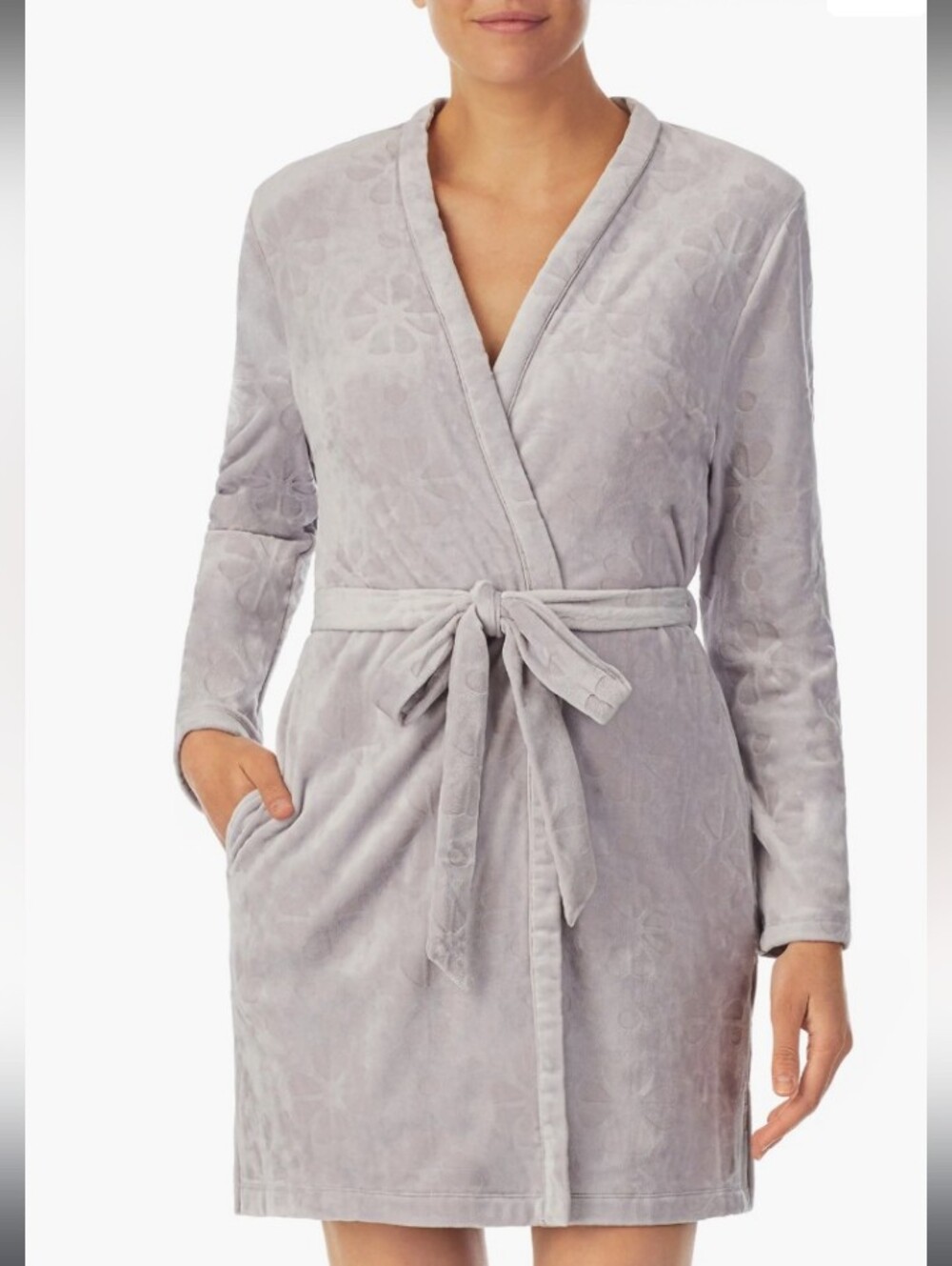 Kate Spade Plush Women's Short Robe in Light Gray - Soft Spa Wrap